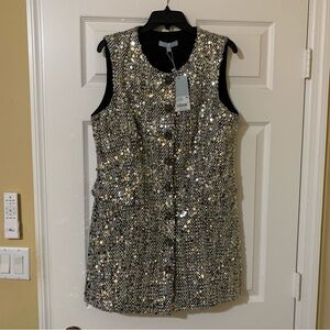 ANTONIO MELANI Tweed Sequin Jeweled‎ Button Front Mini Dress Size 12